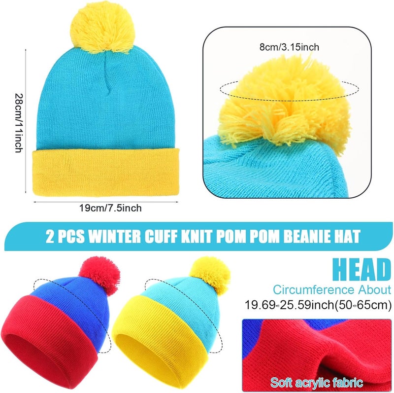 Shinymoon 2 Sets Halloween Knit Pom Beanie Hat and Gloves Set Winter Character Cosplay Headwear Knitted Pompom Cuff - Image 3